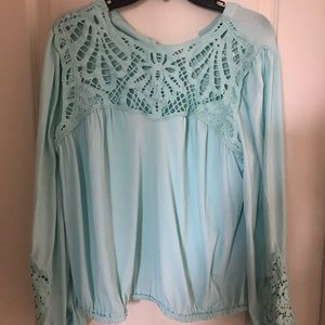 Pretty Mint blouse. Heavy lace upper body design.